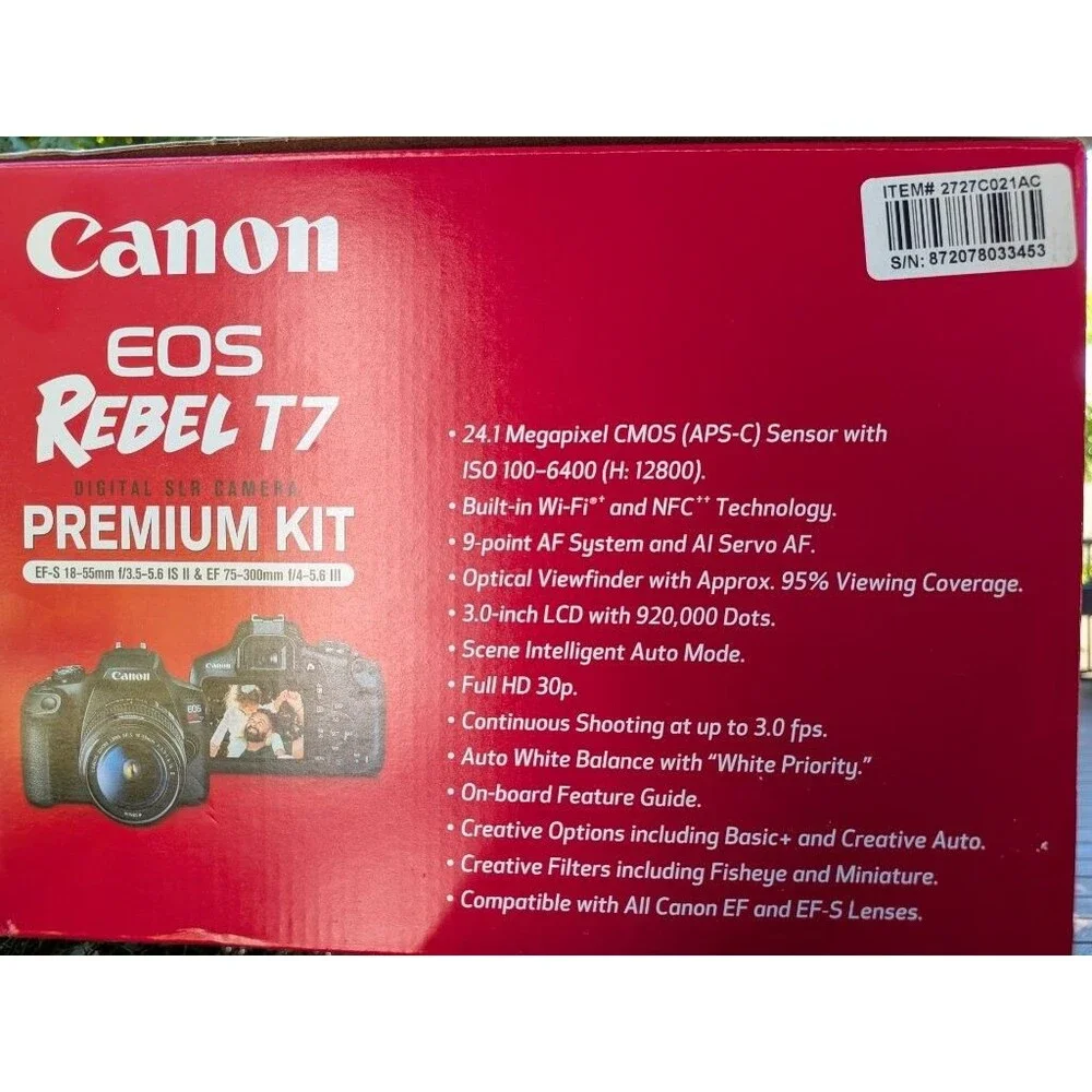 Canon EOS Rebel T7 Premium Kit 24.1MP DSLR 18-55 75-300 New Sealed